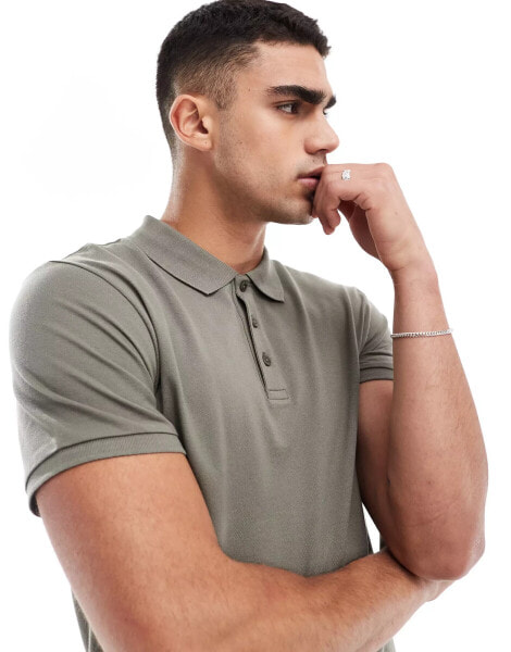 ASOS DESIGN pique polo shirt in khaki