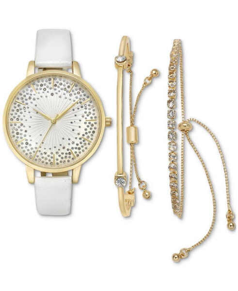 Women's White Strap Watch 38mm Gift Set, Created for Macy's