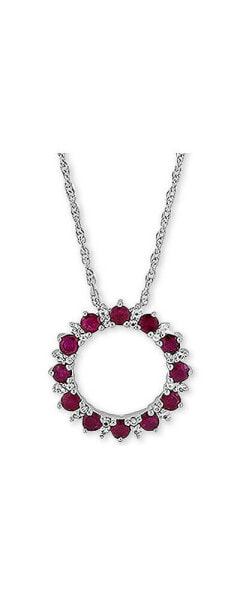 Ruby (1-1/5 ct. t.w.) & White Topaz (1/10 ct. t.w.) Circle 18" Pendant Necklace in Sterling Silver