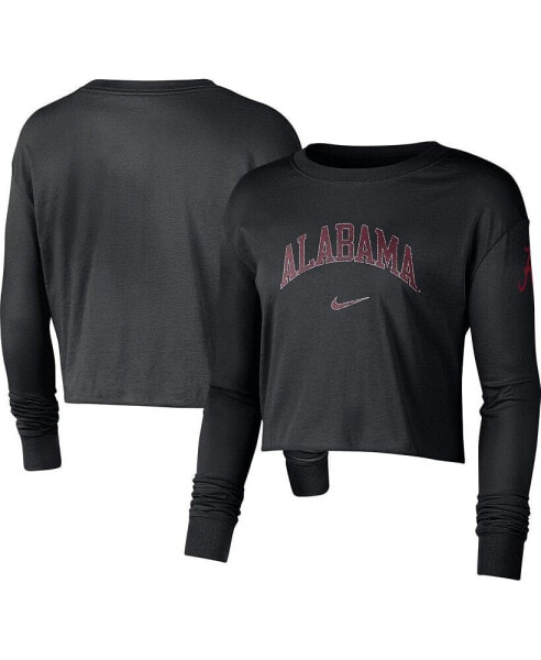 Women's Black Alabama Crimson Tide 2-Hit Cropped Long Sleeve Logo T-shirt