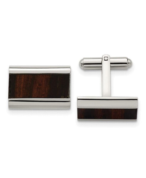 Stainless Steel Polished Black Wood Inlay Rectangle Cufflinks