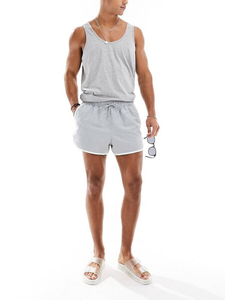 ASOS DESIGN runner swim shorts in short length in grey