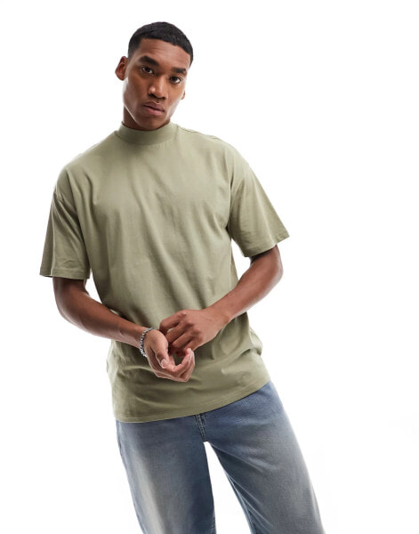 New Look oversized turtle neck t-shirt in light khaki