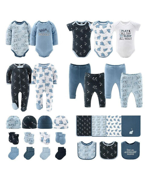 Newborn Layette Gift Set for Baby Boys or Girls, Blue and White Elephant, 30 Essential Pieces,