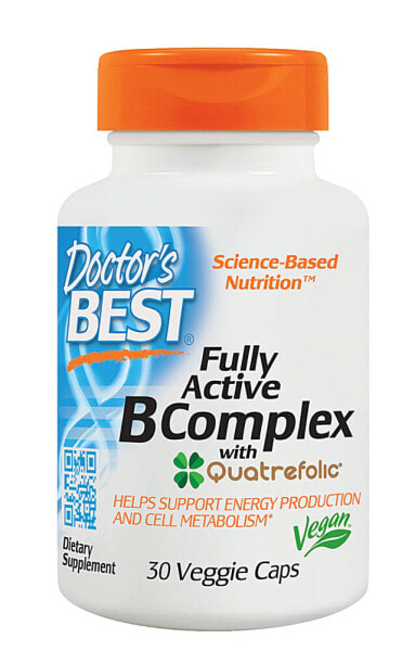 Doctor's Best Fully Active B Complex with Quatrefolic Комплекс витамина группы В 30 веганских капсул