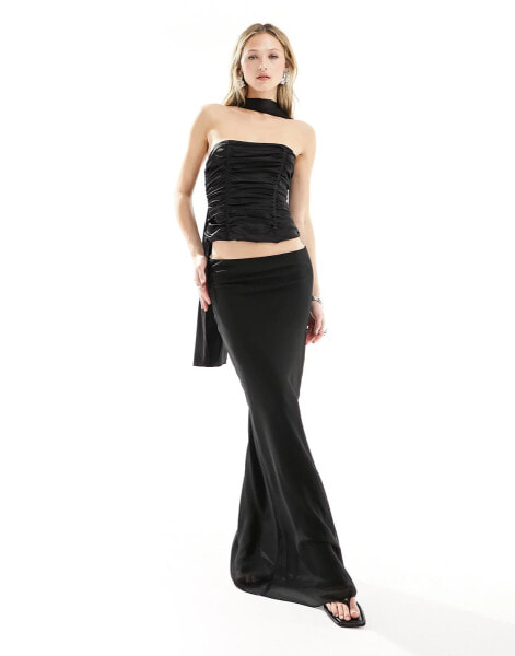 Lioness chiffon column maxi skirt co-ord in black