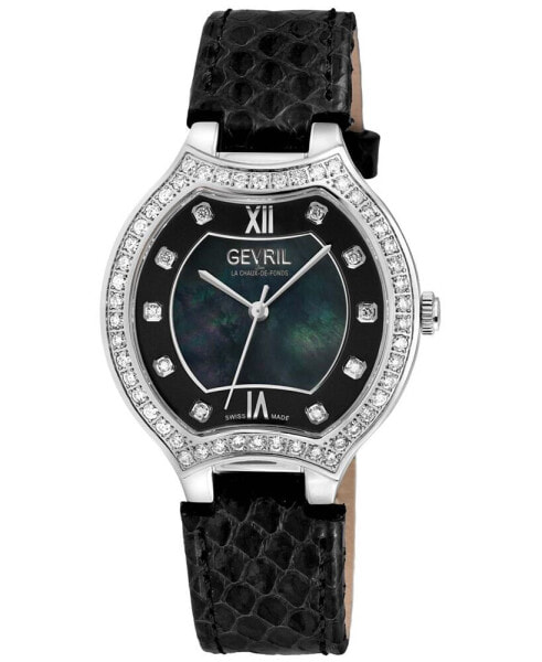 Часы Gevril Women's Lugano Black Leather 35mm