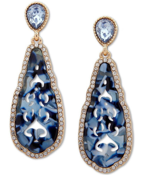 Gold-Tone Faceted Blue Teardrop Earrings