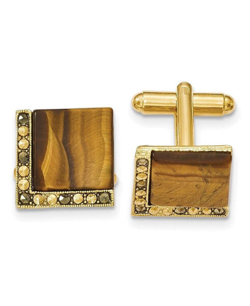 1928 Gold-tone Tiger Eye and Marcasite Cuff Links