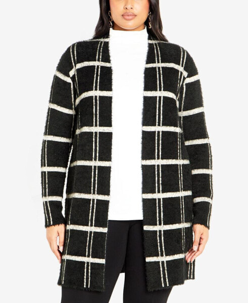Plus Size Emily Check Shrug On Coatigan Sweater