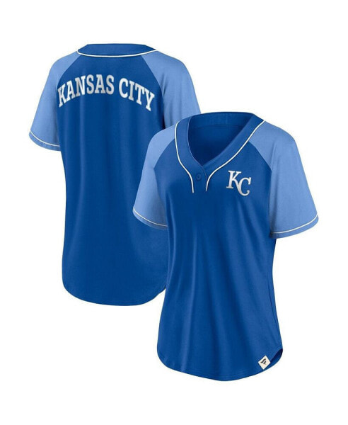 Women's Royal Kansas City Royals Bunt Raglan V-Neck T-shirt