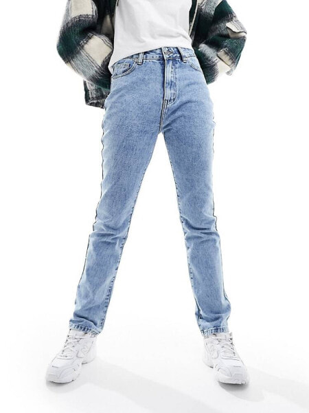 In The Style straight leg jeans in bleach wash blue 