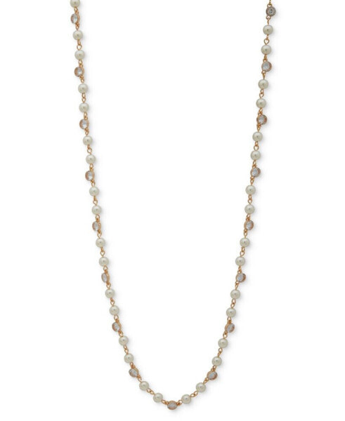 Gold-Tone Imitation Pearl Crystal 42" Long Strand Necklace