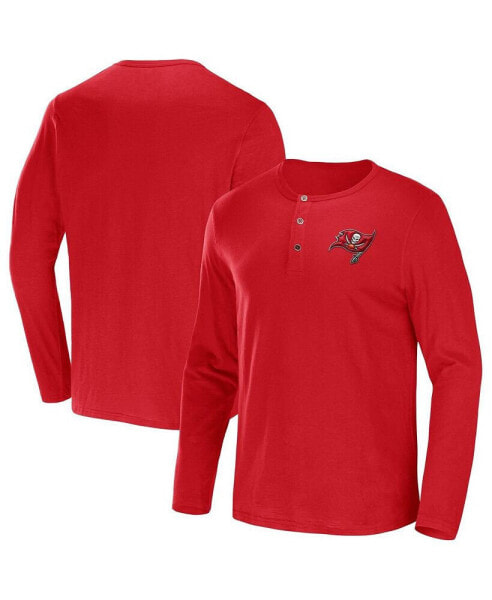 Men's NFL x Darius Rucker Collection by Red Tampa Bay Buccaneers Slub Jersey Henley Long Sleeve T-shirt