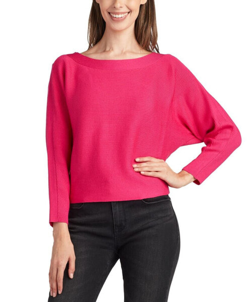 Juniors' Ribbed-Trim Dolman-Sleeve Sweater