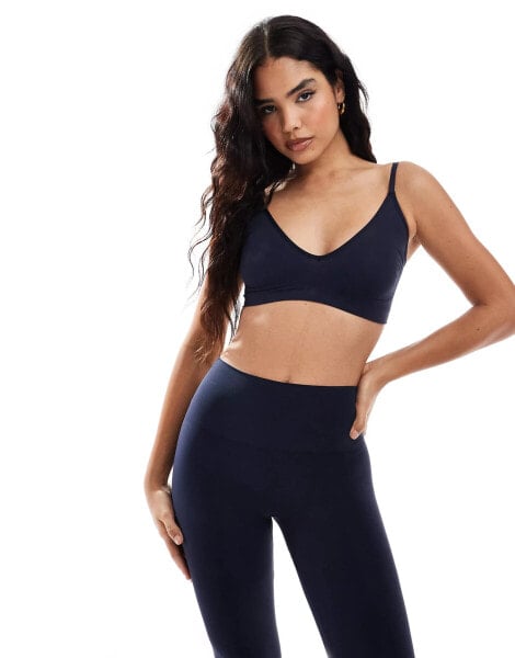 Vero Moda seamless deep v bra top co-ord in dark navy