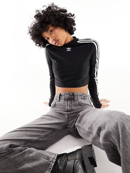 adidas Originals cropped long sleeve top in black