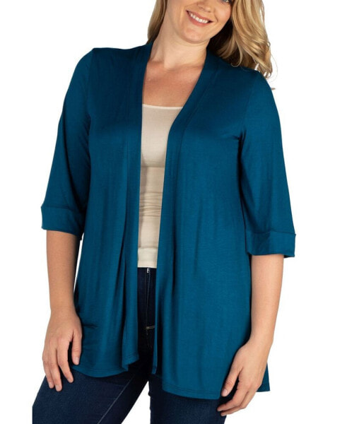 Plus Size Elbow Length Open Front Cardigan Sweater