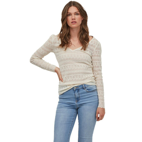 VILA Chikka Lace Long Sleeve V Neck T-Shirt