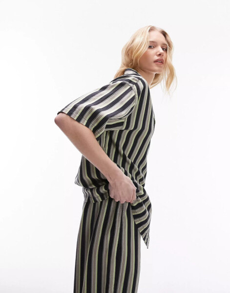 Topshop co ord stripe linen oversized shirt in multi