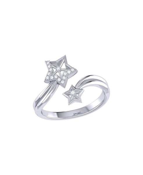 Gleaming Star Duo Design Sterling Silver Diamond Women Ring