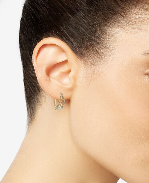 Gold-Tone Crystal Pearl Small Split Hoop Earrings, .65"