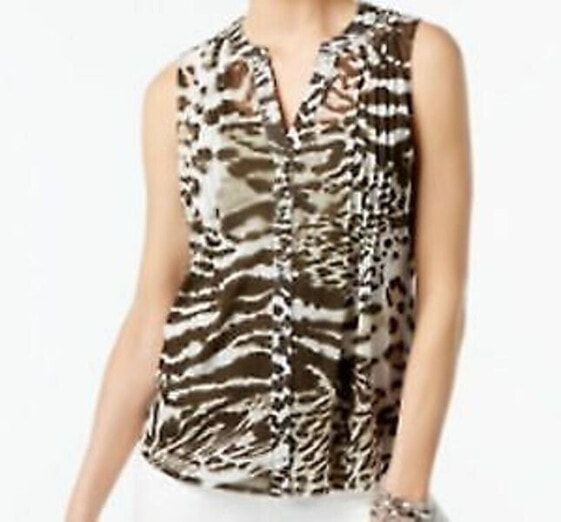 Блузка со свободным кроем Inc International Concepts с животным принтом, оливковая, размер L.