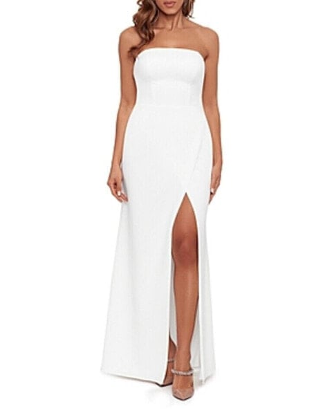 Aqua Womens Strappy Side Slit Evening Dress White 6
