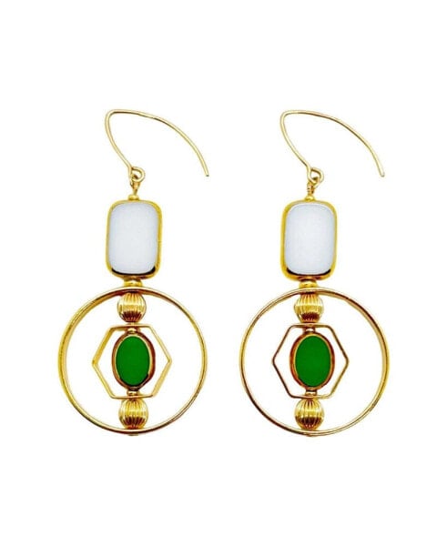 Green and White Art Deco Earrings