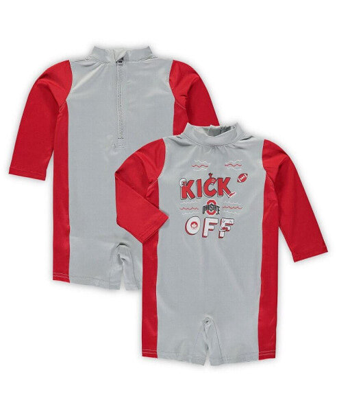 Infant Unisex Gray and Scarlet Ohio State Buckeyes Wave Runner Wetsuit