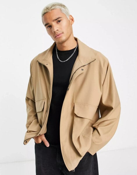 Harry Brown – Oversize-Jacke in Beige mit Stehkragen