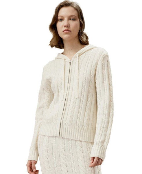 Women's Bela Cable-Knit Wool-Cashmere Blend Hoodie for Women