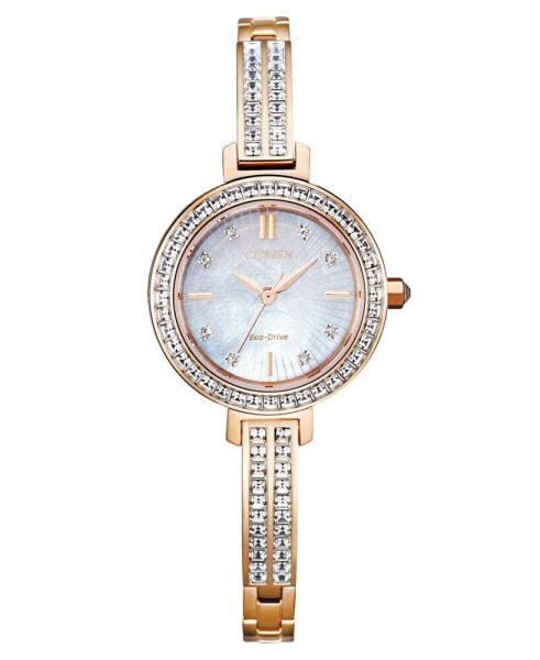 Eco-Drive Women's Pink Gold-Tone Stainless Steel & Crystal Bangle Bracelet Watch 25mm