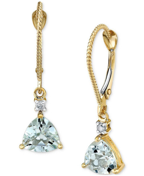 Aquamarine (1-1/3 ct. t.w.) & Diamond Accent Trillion Leverback Drop Earrings in 14k Gold