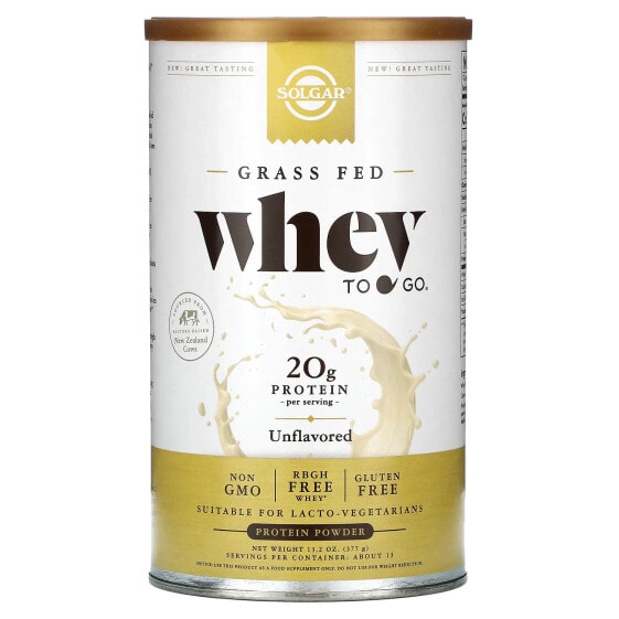 Grass Fed, Whey To Go Protein Powder, Unflavored, 13.2 oz (377 g)