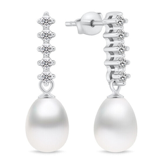 Charming silver earrings with pearl and zircons EA950W