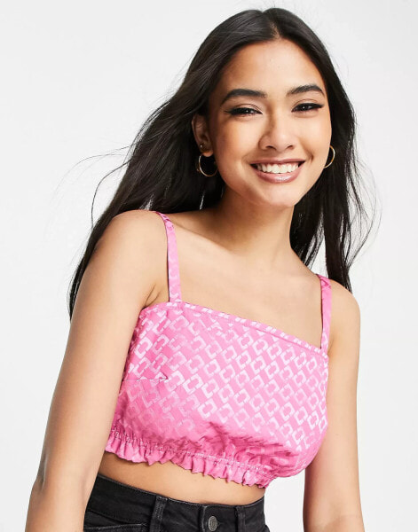 & Other Stories cropped jacquard top in hot pink