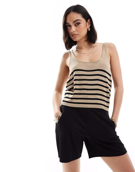 ONLY crop knitted top in beige & black stripe