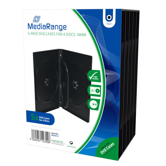 MEDIARANGE BOX35-4 - DVD case - 4 discs - Black - Plastic - 120 mm - 136 mm