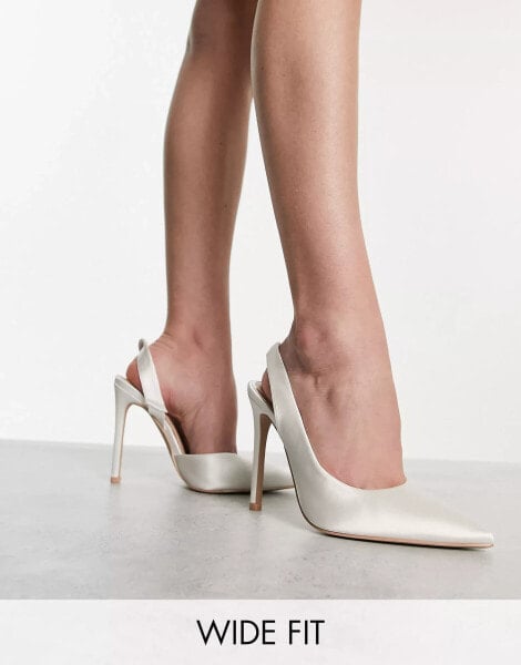 Be Mine Wide Fit Arilla twist back shoes in ivory satin