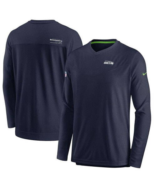 Men's College Navy Seattle Seahawks 2022 Sideline Coach Chevron Lock Up Performance Long Sleeve T-shirt