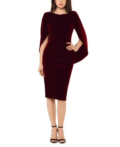 Petite Velvet Cape-Sleeve Drape-Back Dress