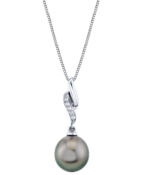 Cultured Tahitian Pearl (9mm) & Diamond Accent 18" Pendant in 14k White Gold