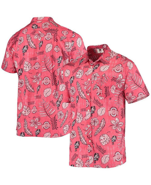 Men's Scarlet Ohio State Buckeyes Vintage-Like Floral Button-Up Shirt