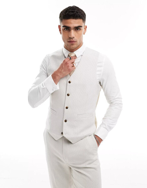 ASOS DESIGN slim suit waistcoat in pale grey birdseye texture