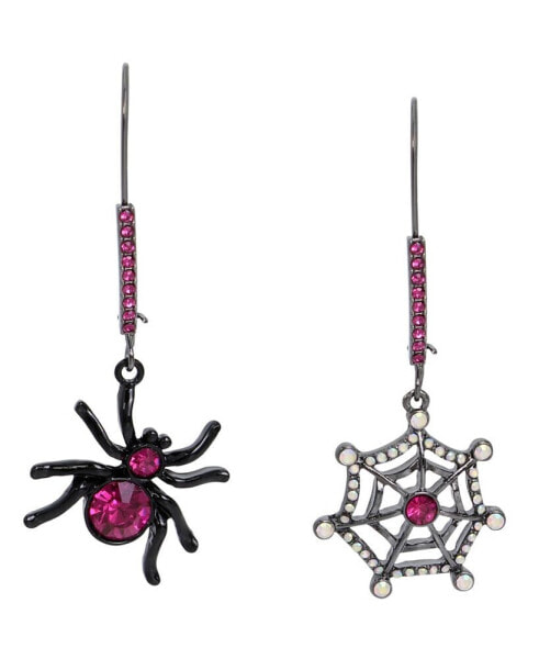 Faux Stone Spider Web Mismatch Dangle Earrings