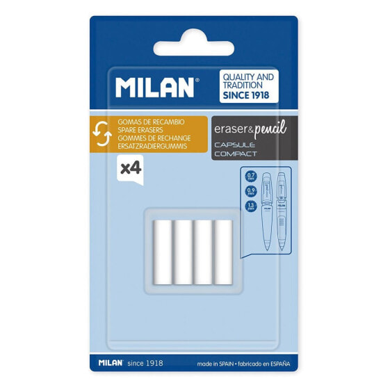 MILAN Blister Pack 4 Spare Erasers For Capsule 2B Mechanical Pencil