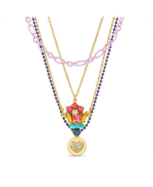 kensie multi 4 Piece Mixed Chain Necklace Set with Flower, Cluster and Heart Disc Charm Pendants