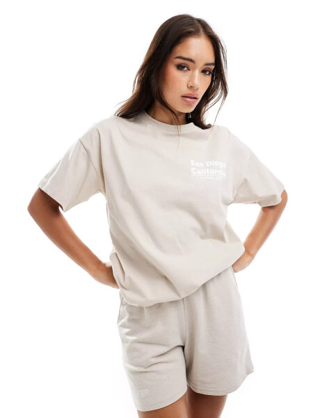 Pieces mix and match oversized t-shirt in cream