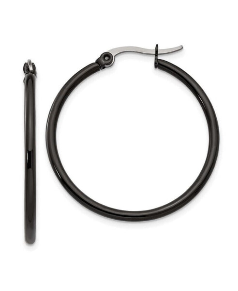 Stainless Steel Polished Black plated Hoop Earrings